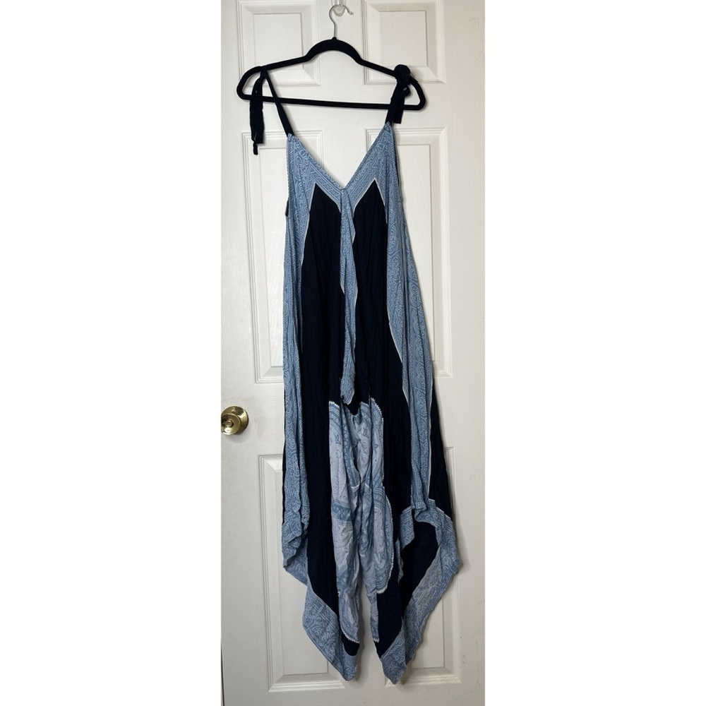 Bali Prema Gypsy Bohemian Wide Leg Blue Jumpsuit Size Medium - Picture 2 of 5